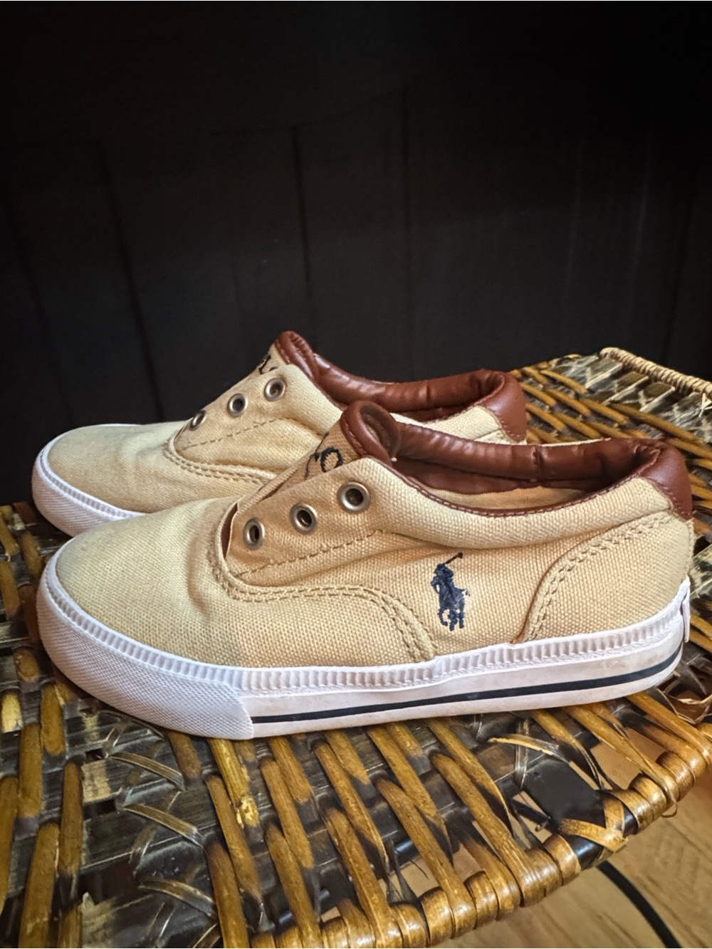 Polo Ralph Lauren Slide Sneakers Tan Kids 11 4-5 yr